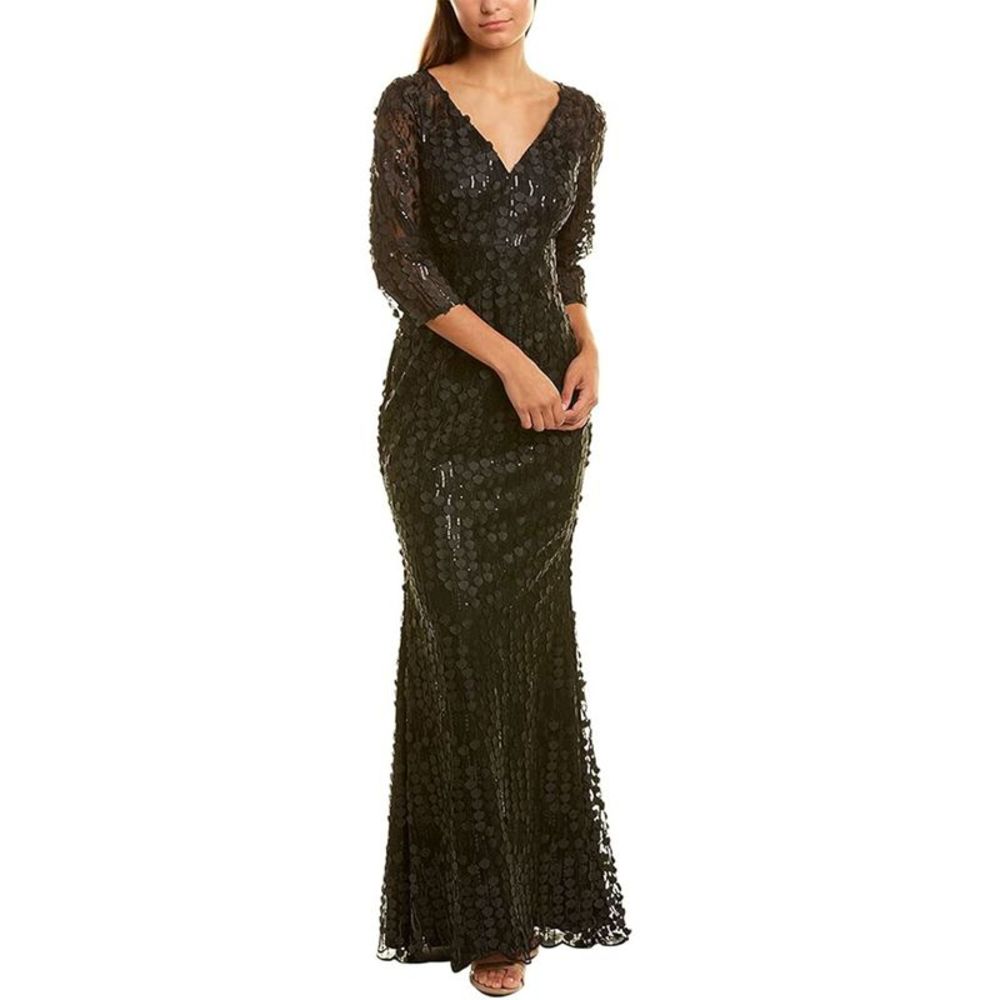 CARMEN MARC VALVO INFUSION Womens Black 3d Applique 3/4 Sleeve Formal Dress 6